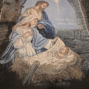 Vintage Woven Tapestry Throw Blanket 60x50 Nativity Manger Scene Religious